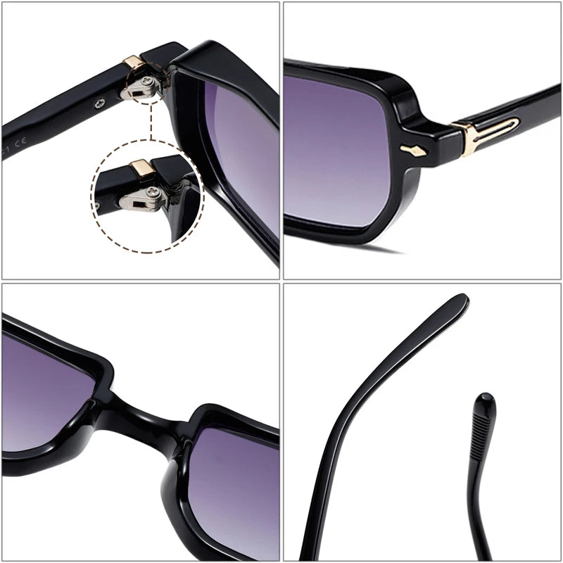 Retro Rectangle Rivets Punk Gradient Sunglasses