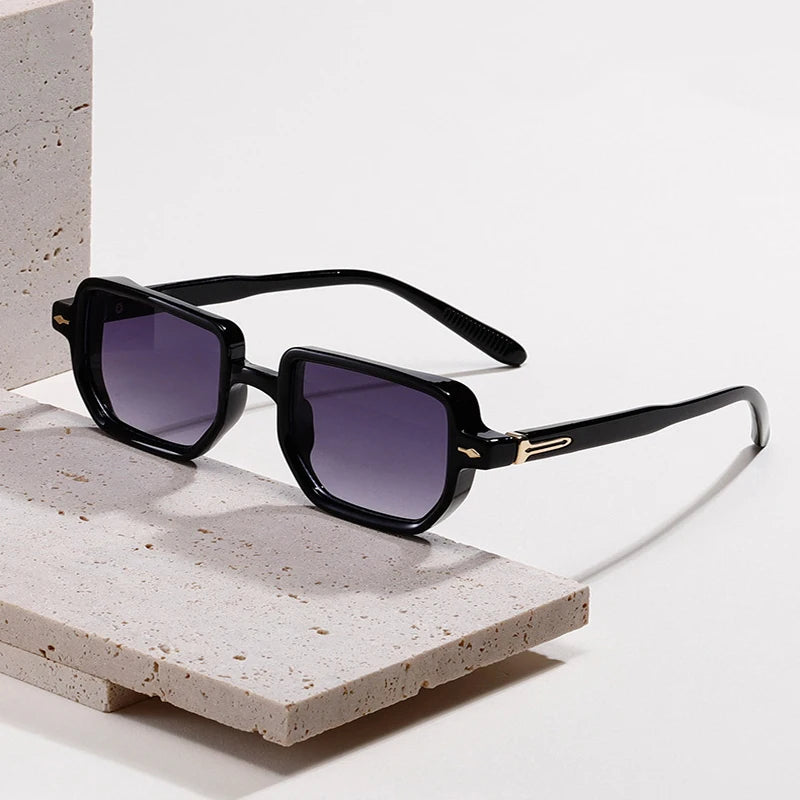 Retro Rectangle Rivets Punk Gradient Sunglasses